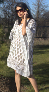white and grey floral kaftan
